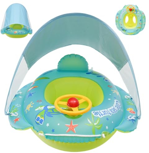 Baby Pool Float, Float för barnpool med baldakin, uppblåsbar PVC med ratt, badstol för flickor pojkar 1–4 år för hemmabruk Q