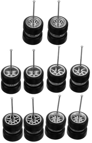 PartyKindom 1/64 Scale Alloy Model Car Rubber Tires Set with Silver 5-star, Tree-spoke B, 10-spoke, 7-spoke, and 6-spoke Wheels for Rc Cars, Mini Truck, and Vehicle Replacement Parts