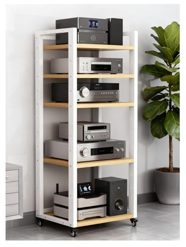 BYZOMU Mueble Equipo HiFi Gabinetes Receptores Estéreo con Estante For Componentes De Audio De 5 Niveles con Estante For Tocadiscos, Reproductor De DVD, Consola, Dispositivos De Juego(Beige)
