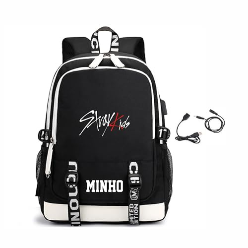 Roffatide Stray Kids Mochila para niños y niñas mochila de día casual con acolchado 15.6 manga portátil ligera bolso universitario escolar para STAY Negro H