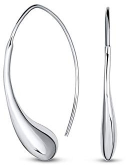 Personalisieren Sie Initialee Minimalistische Einfache Polierte Glänzende Längliche Träne Regen Tropfen Einfädler Ohrringe Für Frauen Sterling Silber .75 Zoll Anpassbar