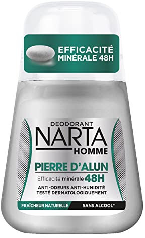 NARTA - Déodorant Homme Bille À La Pierre D'Alun - Efficacité Minérale 48H - Anti-Odeurs & Anti-Humidité - Formule Hypoallergénique - 0% Alcool* - Fraîcheur Naturelle - 50 ml