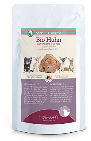 Herrmanns Pouch Sensibel Bio-Huhn Karotten, Reis und Fenchel, 15er Pack (15 x 150 g)