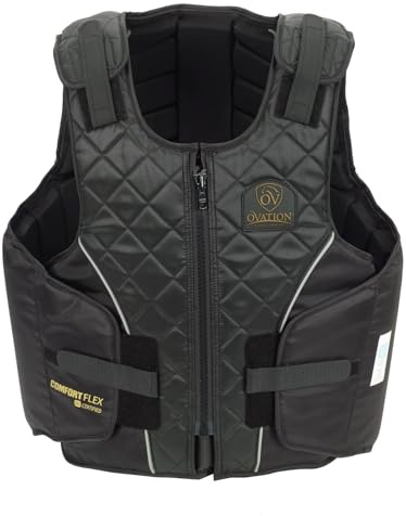 Ovation Adults' ComfortFlex Body Protector | Durable Comfortable Adjustable Safety Reflective Piping Equestrian Riding Vest, Black, Medium