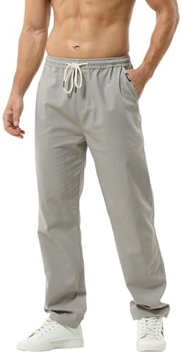HOEREV Men Casual Strandhosen Leinen Hose