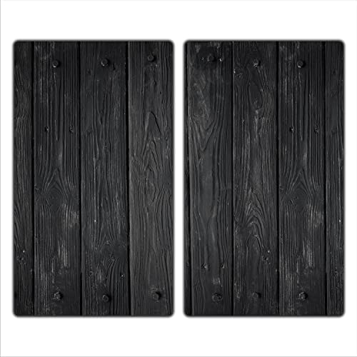 Herdabdeckplatte Abdeckung Ceranfeld Abdeckplatte Schneidebrett 2-Teilig 60x52 Holz Bretter Schwarz Spritzschutz Glasplatte Ceranfeldabdeckung Herdschutz Sicherheitsglas Glasschneidebrett 2x30x52