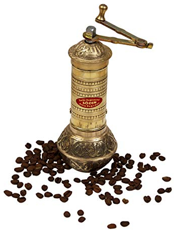 Sozen 7.6 Hammered Manual Coffee Grinder Brass – Hand Crank Burr Mill for Turkish Coffee, French Press, Espresso, Camping & Home Use – Portable Coffee Bean Grinder, Adjustable Conical Grinder