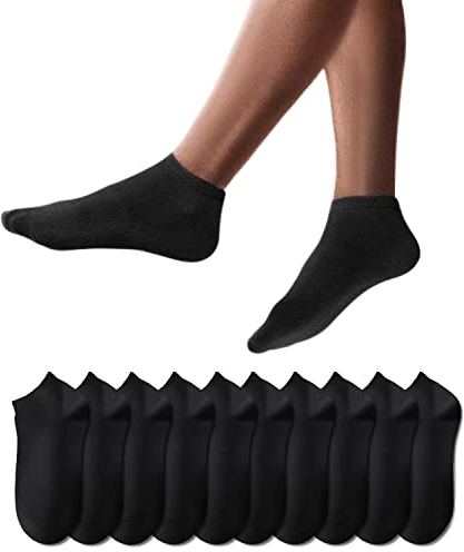 YouShow Sneaker Socken Herren Damen 10 Paar Kurze Halbsocken Quarter Baumwolle Unisex Schwarz,43-46