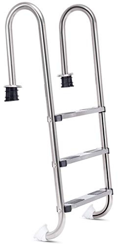 GOPLUS Echelle à 3 Marches de Piscine en Acier Inoxydable Anticorrosion Antirouille avec Pédales Antidérapantes Robustes Base de Support Plastique 132 x 50 x 26,5 cm Argent (Ensemble)
