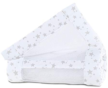 babybay nest nätpiké/spjälskydd för sidosäng/stötskydd för babysäng, lämplig för modell Maxi, boxhopping, komfort och komfort Plus, vita stjärnor pärlgrå