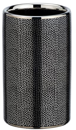 Wenko Nuria - Bicchiere porta spazzolini da denti di alta qualità per spazzolino e dentifricio, in elegante ceramica con superficie strutturata in argento/antracite, Ø 6,5 x 10,7 cm