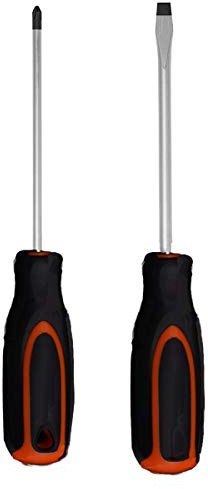 Edward Tools Harden Screwdriver Set Phillips and Flat Head - Magnetized CRV Steel Tips - Ergo Grip Handle - #2 Phillips, Slotted 1/4”