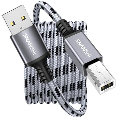 SNANSHI USB Printer Cable 3m, Nylon Braided High Speed USB 2.0 Type A Male to B Male Printer Cord for HP Canon Brother Epson, MIDI Cable for Audio Interface, Midi Keyboard & Digital Piano
