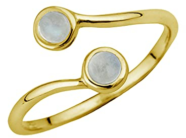 jewellerybox Verstellbarer Ring aus vergoldetem Sterlingsilber und Mondstein