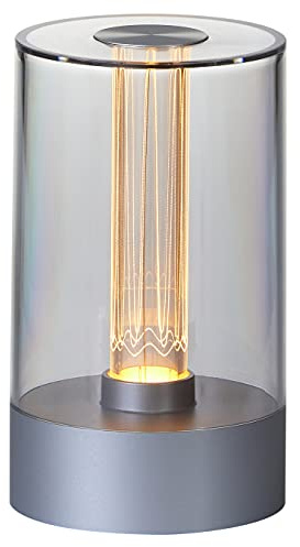 Northpoint Design LED Tischlampe Nachttischlampe Tischleuchte Warmweißes Licht mit beleuchtetem Glühdraht 1800mAh Akku Touch Schalter Ambientelicht 20lm (Silber)
