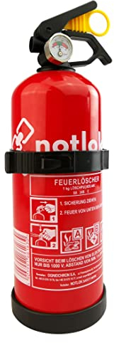 notlok Safety Work - Estintore a polvere da 1 kg ABC + E < 1000 V | 3 anni di garanzia | Mini estintore domestico a pressione continua ideale per la cucina, per l'auto | + supporto per estintore
