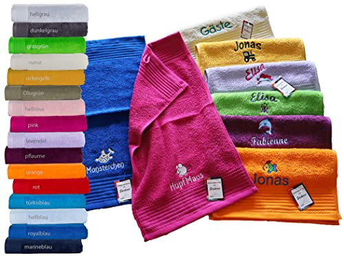 Classic Kinder-Handtuch/Gästetuch mit Namen & Motiv/Sternzeichen Bestickt (20 Farben und viele Motive zur Auswahl) (Gästehandtuch 30x50cm)