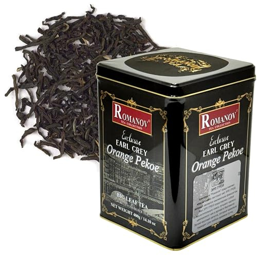 Romanov Tea | Exclusive | Earl Grey | Orange Pekoe | Big Leaf Tea | Metal Tin | GMO Free | Gluten Free | Dairy Free | Sugar Free | 100% Natural | 400 g (1)