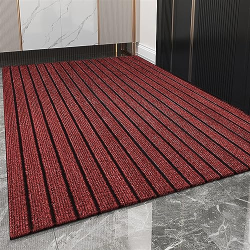 Heavyoff Felpudo de Entrada, Alfombra Exterior para Puerta, Antideslizante, Lavable para Atrapar Suciedad para Interior y Exterior Raya roja Vino, 140x200cm