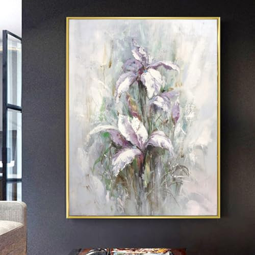 Acrylbilder Auf Leinwand Handgemalt,100 % Handgemalte Ölgemälde Auf Leinwand, Elegante Lila Blumenstrauß-Wandkunst Auf Leinwand, Hochzeitsdekoration, Rahmenlose Wandmalerei, Strukturierte Kunstwer