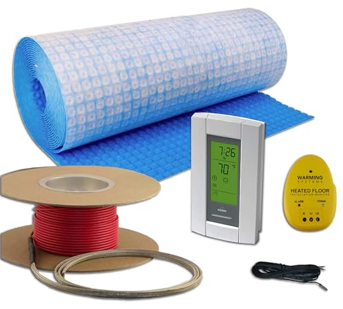 Warming Systems - 20 Sqft 120V Electric Radiant Floor Heating System – Includes Heating Cable, Membrane, Programmable Thermostat, Installation Monitor and Under, 25 Yr Warranty, USA Made