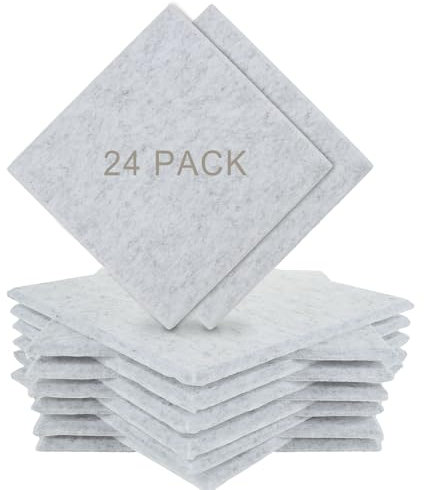 AHAQU 24PCS Self-Adhesive Sound Proofing Panels, 30x30x0.9cm/12x12x0.4 Inch High Density Square Acoustic Panels, Sound Absorbing Panels for Recording Studio, Office, Wall Decoration- Gray