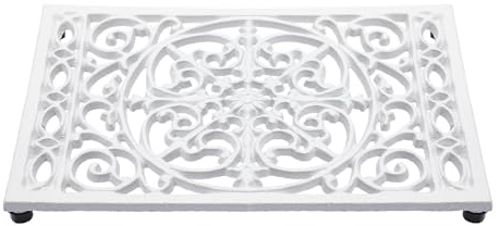 SUMTree Heavy Duty Retangle Cast Iron Trivet Hot Pot Holder Pad, White