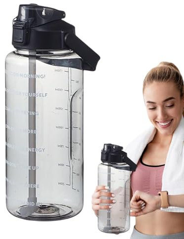 wqibq Trinkflasche, Sport Trinkflasche, 2L Auslaufsicher Sport Wasserflasche, Sportflasche, Reisezubehör Wasserflaschen Mit Griff Und Strohhalm Für Fahrrad, Camping, Yoga, Gym