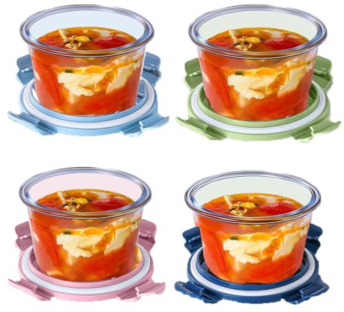 S.ROKE TTAN 520ml Glass Soup Containers With Lids, Glass Food Storage Containers, leakproof soup containers, Food Meal Prep Containers, BPA-Free, Freezer, Dishwasher, Oven Safe - 4 Pack