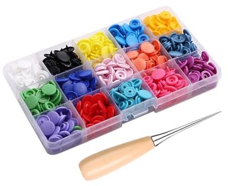 150 Sets T5 Small Colored Snap Buttons Little Plastic Snaps Round No Sew Snap Buttons Mini Sewing Snaps Tiny Craft Snaps Fabric Snap Fasteners with Awl for Clothes
