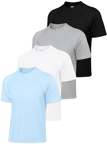 IHU 4er Pack Herren UV Shirt UPF 50+ Rashguard Sonnenschutz Schwimmshirt | Schnelltrocknend Leicht Atmungsaktiv, für Surfen Angeln Strand Outdoor Wassersport