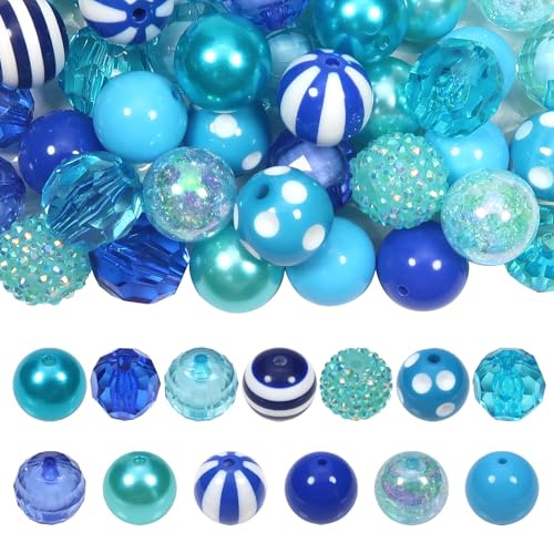 TOAOB 50 Stück Blau Perlen für Armbänder Kaugummiperlen 20 mm | Bubblegumperlen Acryl Runde Strass Perlen für Schmuckherstellung Armbänder Halskette DIY Handwerk