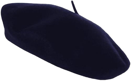 Klassisk fransk basker hatt ullbasker traditionell stil basker hatt kvinnor ull enfärgad fransk stil - vintage dambasker för damer Storbritannien konstnärshatt, Marinblått Xsp, one size
