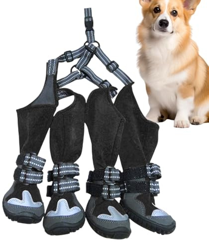 Paw Protectors Hundeschuhe mit Riemen, rutschfeste Hundeschuhe, wasserdichte Hundeschuhe, Hundeschuhe, bequeme verstellbare Hundeschuhe mit Riemen, für Schnee und L