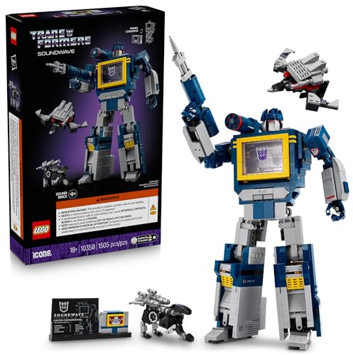 LEGO Icons Transformers: Soundwave - Building Set W/Sound Effects for Adults, 18+ - Model Kit W/Ravage & Laserbeak Figures - DIY Home Decor - Collectible Gift Idea for Sci-FI & Movie Fans - 10358