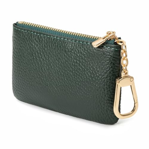 LARENNT Vollnarbiges Leder Münzbörsen für Damen und Herren - Schlüsseletui Leder Coin Purse Kleine Geldbörse Damen mit Schlüsselbund (Dunkelgrün)