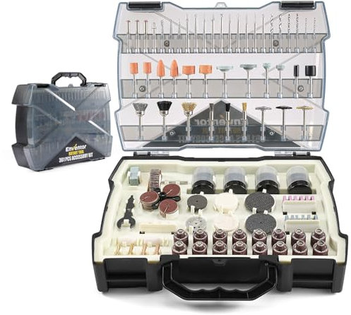 Enventor Coffret de 361 Accessoires d'Outils Rotatifs Universels, Kit d'Outils Rotatifs pour la Sculpture, le Ponçage, le Polissage, la Découpe, le Perçage et le Bricolage
