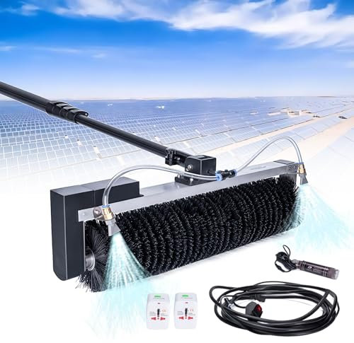 Telescopic Rod PV Panel Wash Cleaning Machine, Electric Solar Panel Cleaning Equipment Solar Cleaner Robot, Outdoor Window Glass Photovoltaic Panel Scrubber Brush, Hose Spray Washer,3.5M/11Ft