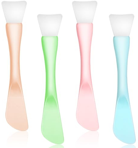 4 Pcs Face Mask Brush, Mask Applicator Tools, Beauty Spatula Soft Silicone Double Head Facial Makeup Brush for Facial Mud, Clay, Apply Cream for All Skin Types Including Sensitive Skin, 4 Colors