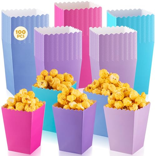Geiserailie 100 Pcs Mini Popcorn Boxes for Party Colorful Paper Candy Favor Containers Buckets Supplies for Movie Theater Christmas Birthday Carnival Bridal Decorations(Mermaid,Classic Style)
