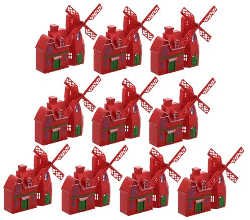 SUPVOX 10pcs Realistic Windmill House Model Toy Plastic Farmhouse Miniature for Micro Landscape Decor Ornamental Outdoor Garden Fairy Accessories