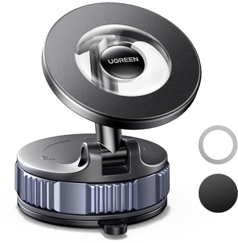 UGREEN Vacuum Magnetic Phone Holder for Cars, Adjustable Magsafe Car Mount 360°Rotatable Suction Cup with Pads, Foldable Dashboard Car Phone Holder Compatible with iPhone 17 Pro Max Air 16 15 14 13 12