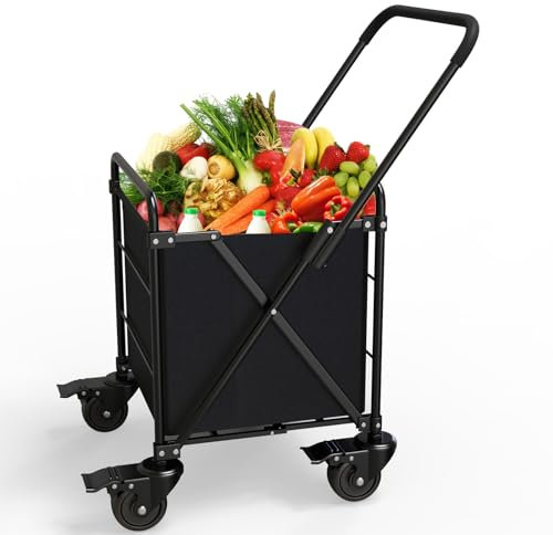 Chariot de courses pliable, 64 l, avec roues et 4 paniers, portable pour le shopping, le lavage du linge