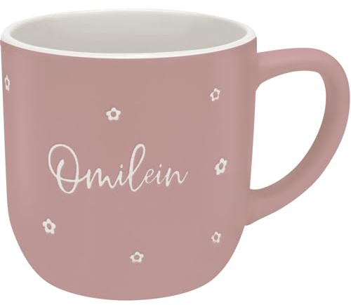 GRUSS & CO Kopp med gravyr Omilein | mugg av stengods, 40 cl, rosa, kaffemugg | Present till mormor, födelsedagspresent | 74641