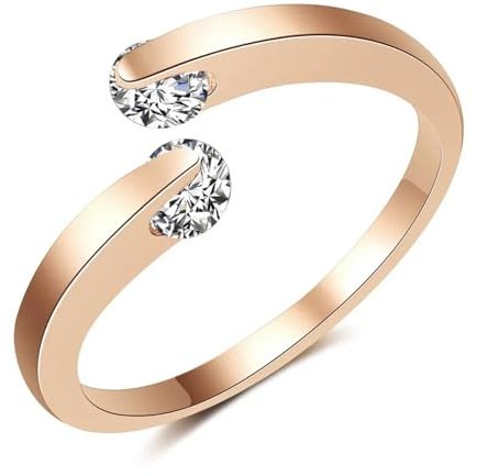 BISONBLUE Ringe Damen Ring Frauen Damenring Mädchen Fingerring Statement Ringe Doppelter Runder Natürlicher Zirkon-Stein-Ehering Für Frauen Mode
