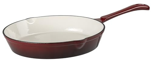 Prochef Enamelled Cast Iron Frying Pan 25cm – Heavy-Duty Skillet for Hob & Oven, Easy to Clean, All Hob Compatible, Ideal for Frying, Searing & Everyday Cooking, Garnet
