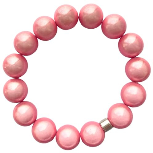 WDZDS Magic Pearls Stretch Armbänder, 14mm Acryl Zauber 3D-Effekt Magic Reflektierende Perlen Dehnbares Armband für Frauen, Party-Accessoire, Freizeitkleidung(Rosa,Ø 14 mm Perlen)