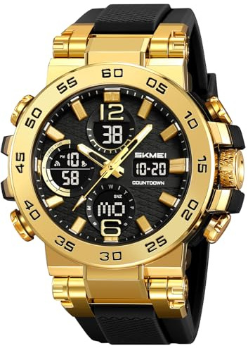 FANMIS Reloj deportivo analógico digital de doble pantalla para hombre, militar, multifuncional, resistente al agua, 50 m, con alarma, cronómetro, retroiluminación, 12 horas/24 horas, para correr al