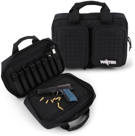 Winter Guncases 1982 Pistolentasche für 2 Pistolen Night - Waffentasche mit 8 Magazinfächern, abschließbare Kurzwaffentasche aus 1000D Nylon, Wasserabweisende Schießtasche für Sportschützen