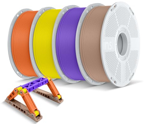Inslogic ASA Filament 1,75mm, pack de 4 kg, résistant aux UV et aux intempéries, pour imprimante 3D, impression fluide avec faible déformation, orange+jaune+violet+marron clair